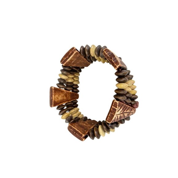 Tribal Style Stretch Bracelet Carved Wood Beads Natural Earth Tone Boho Chunky - Picture 3 of 7